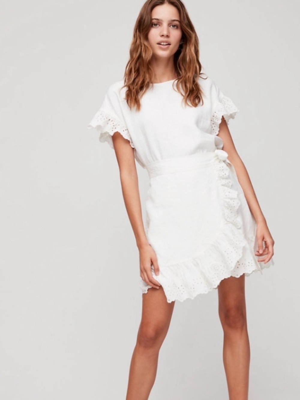 NWT Wilfred La Boheme Ninette Wrap 100% Linen Dress Eyelet White Cottagecore